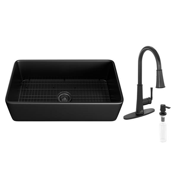 CASAINC Fireclay Farmhouse Apron Kitchen Sink With LED Function Kitchen